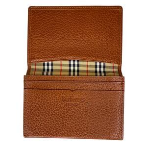 Vintage Burberry Card Holder Wallet Nova Check Light Brown Leather Bifold